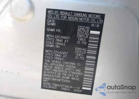 2016 Nissan Rogue S from USA, damaged, VIN KNMAT2MV1GP701354